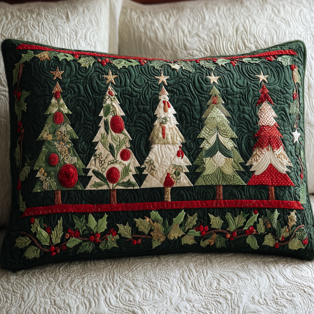 Quilted cushion cover with Christmas forest by Louise London