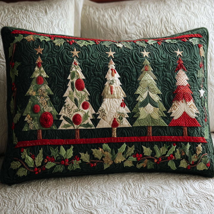 Quilted cushion cover with Christmas forest by Louise London