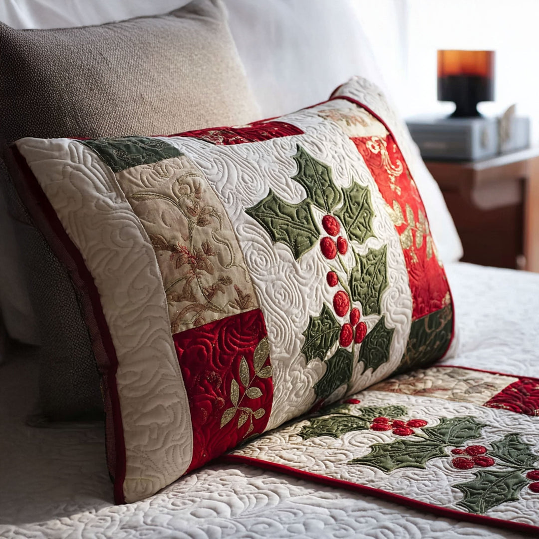 Quilted cushion cover with Christmas pattern by Louise London