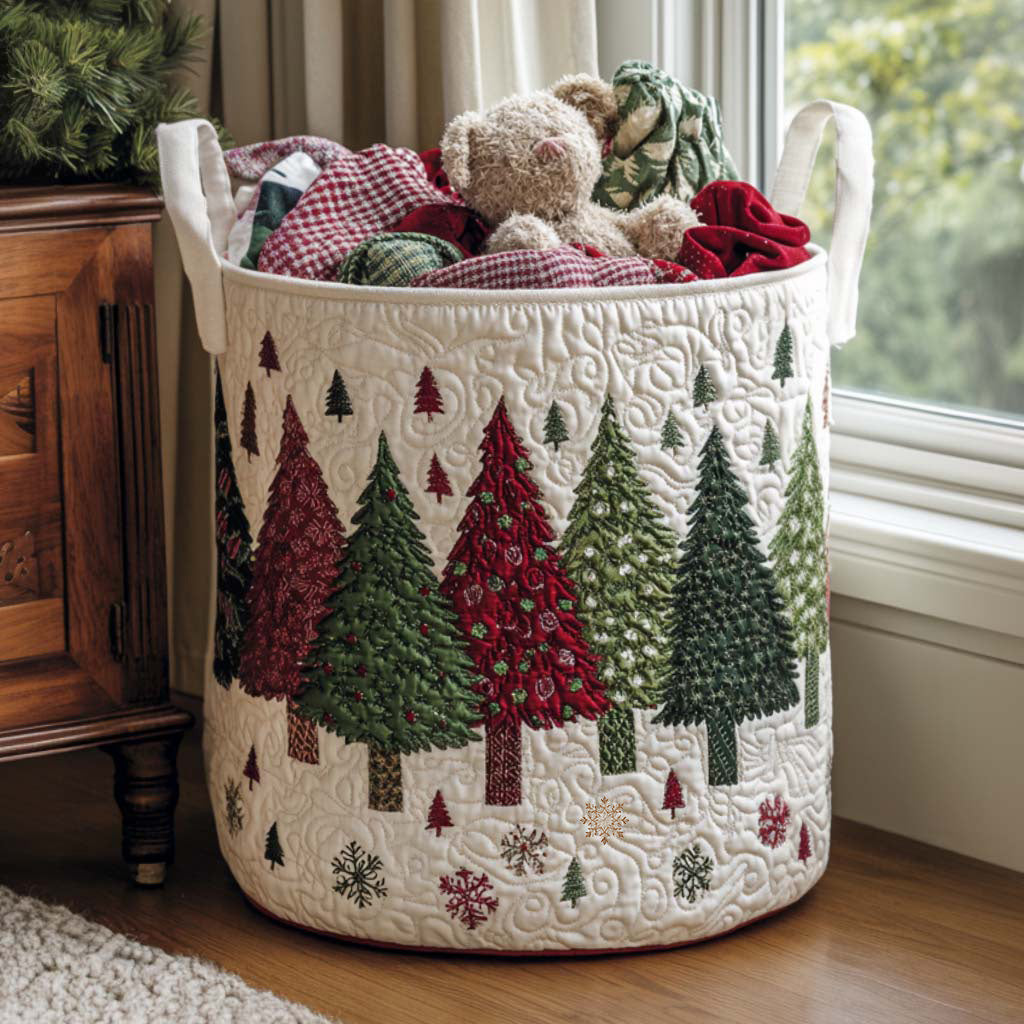 Quilted laundry basket with Christmas pattern by Louise London