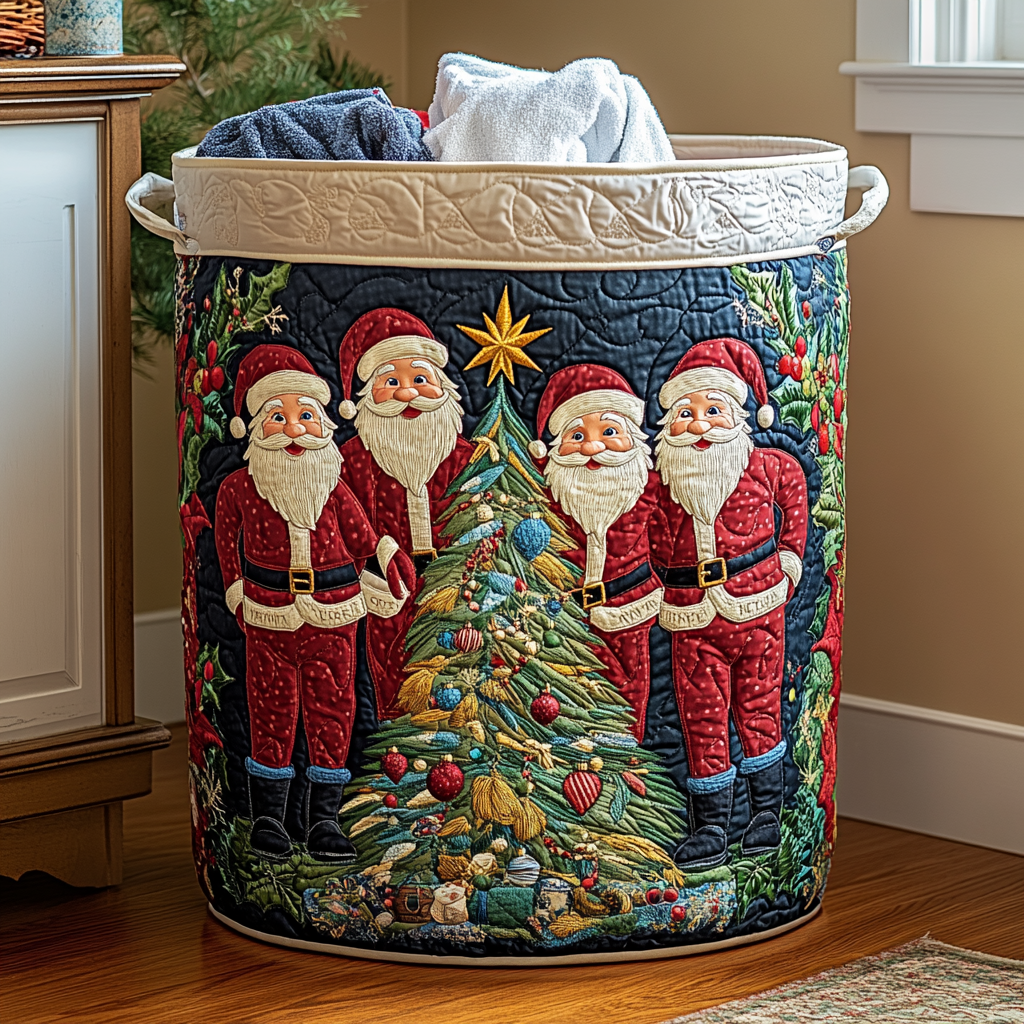 Quilted laundry basket with Santa Claus