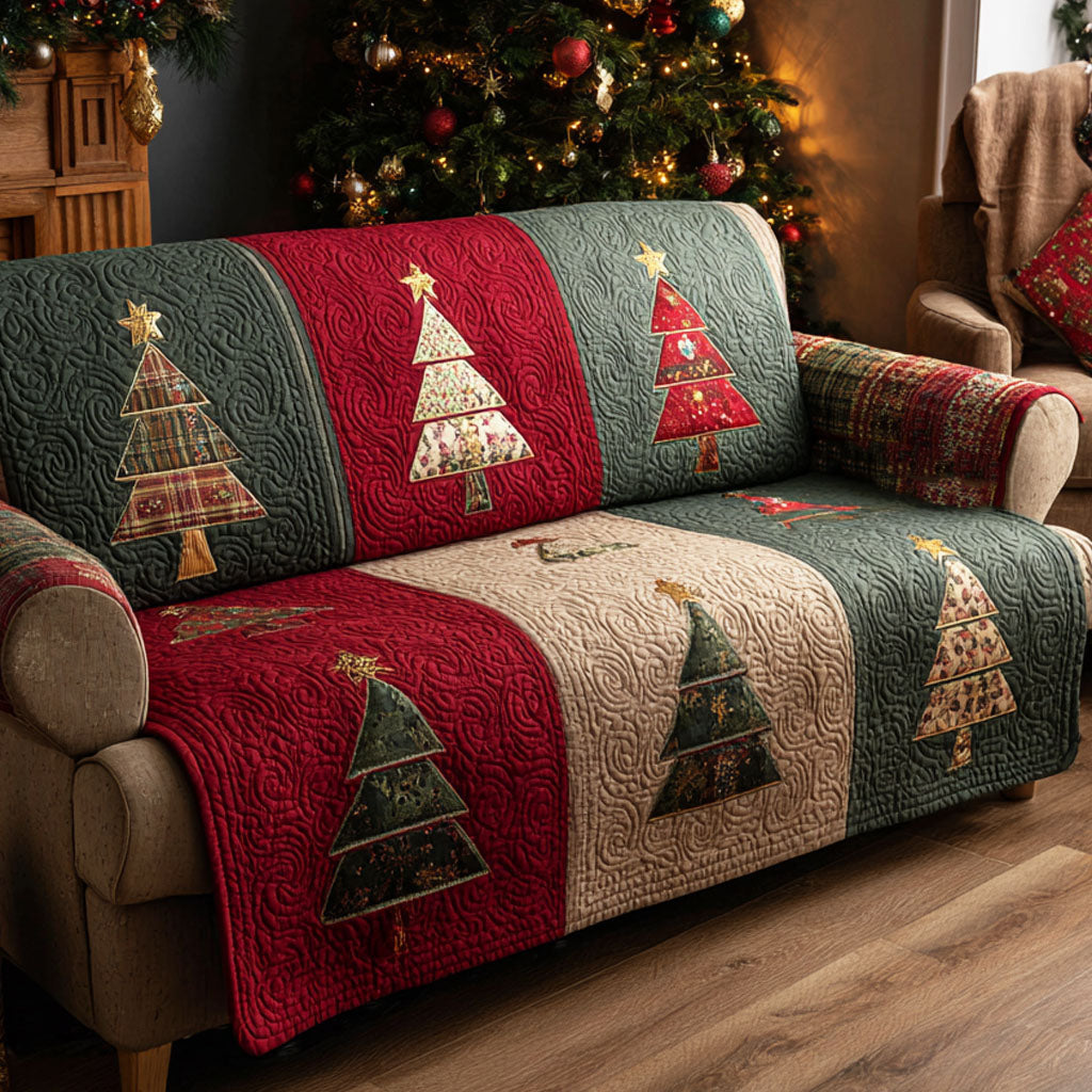 Quilted Sofa Cover with Christmas Pines – Louise London