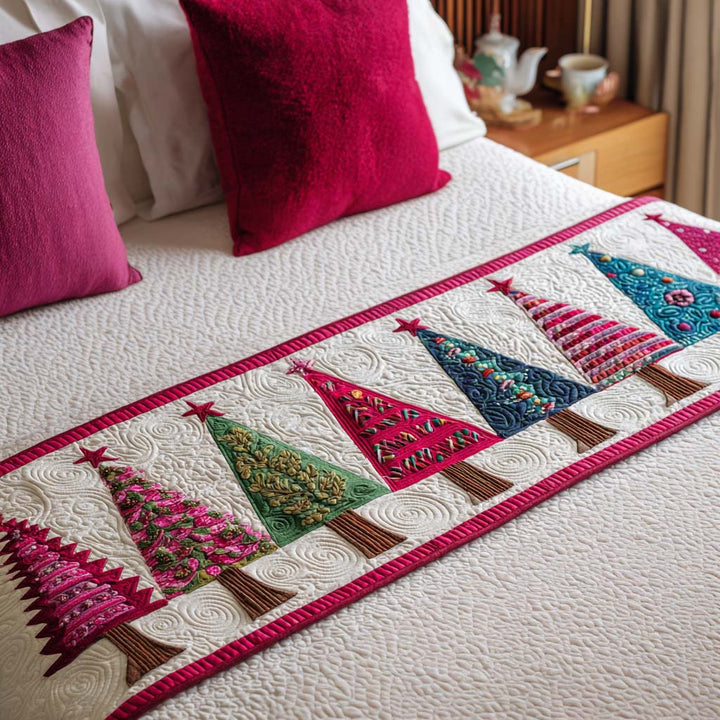 Christmas Trees quilted bed runner by Louise London