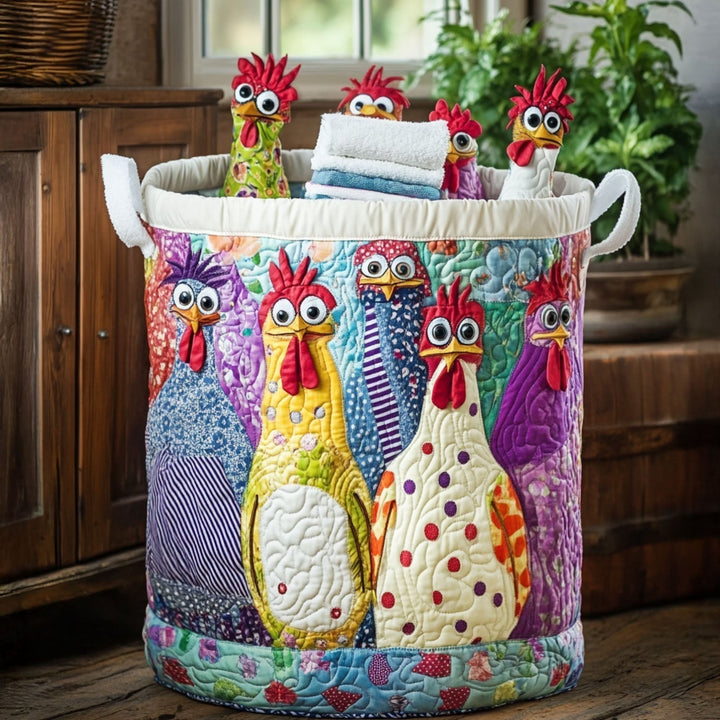 Quilted laundry basket with country chickens by Louise London