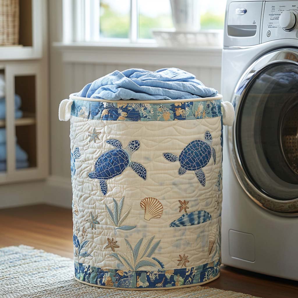 Quilted laundry basket with marine pattern by Louise London