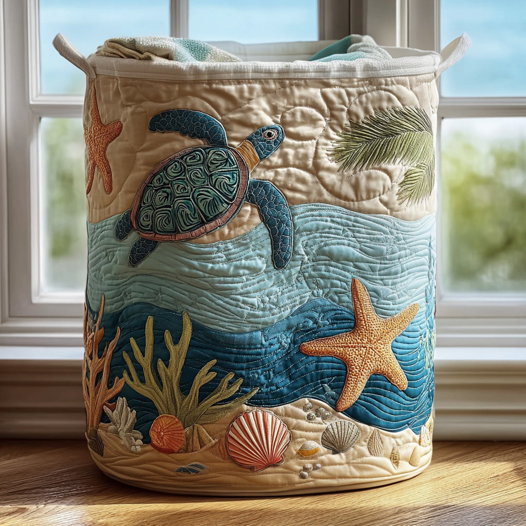 Quilted laundry basket with sea turtle – product image 4