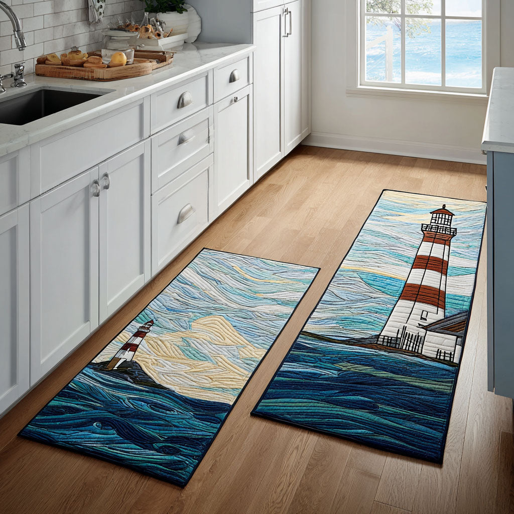 Non-slip kitchen rug with lighthouse at sea by Louise London