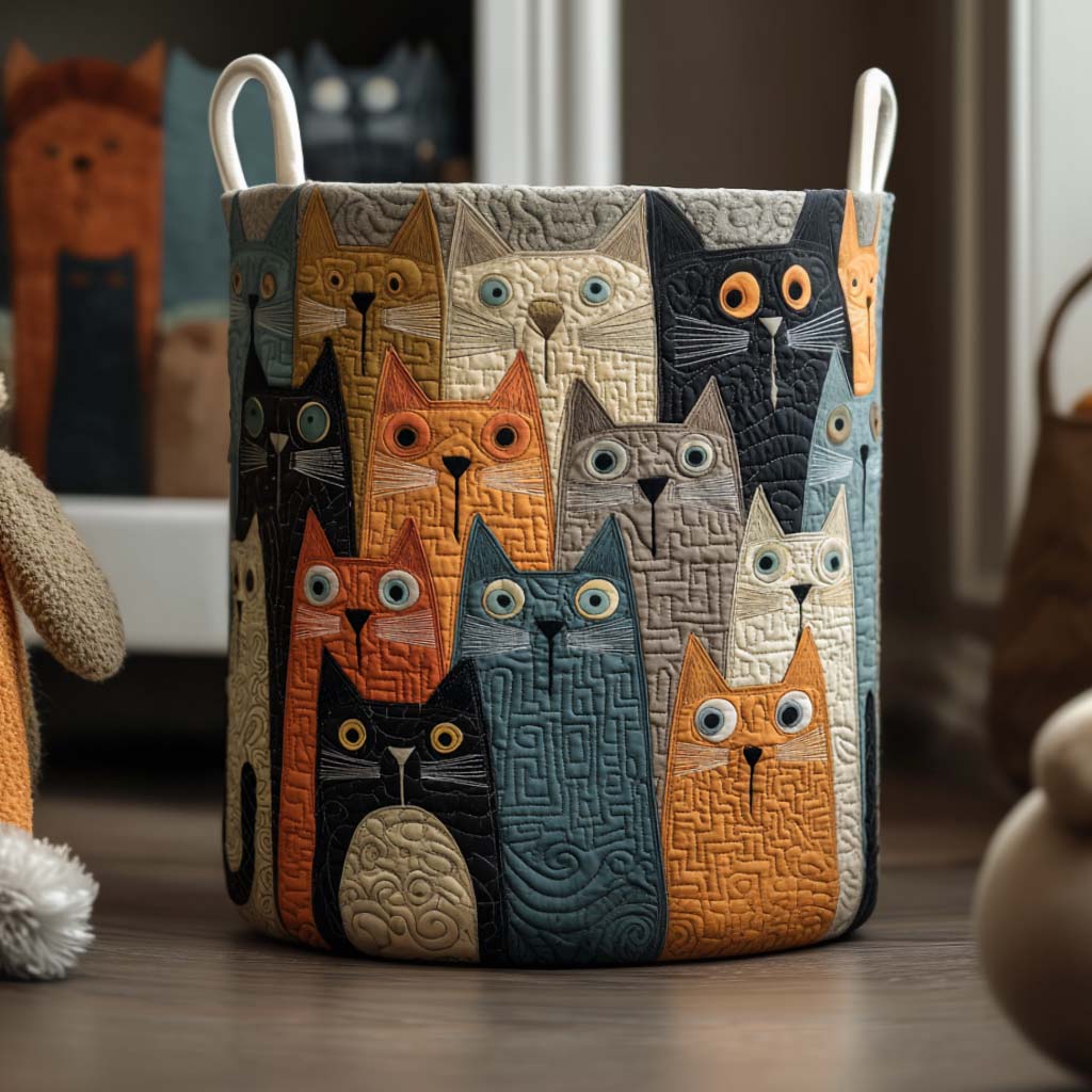 Quilted laundry basket with colourful pattern by Louise London