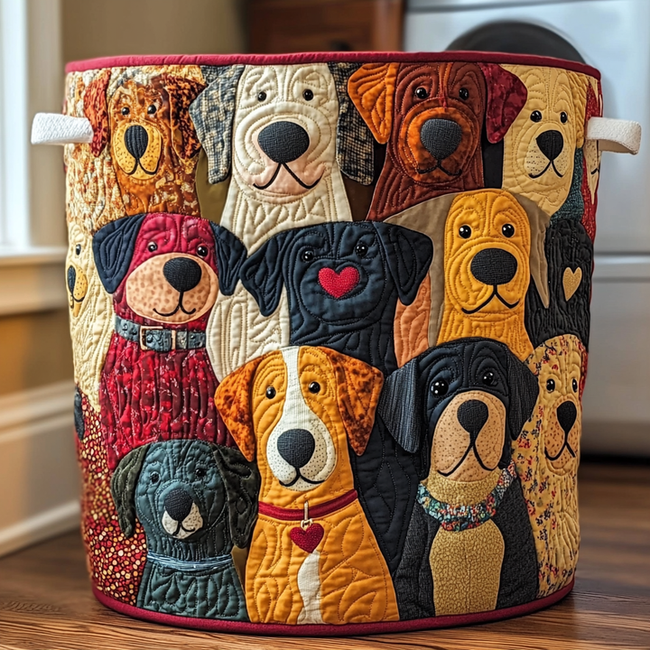 Quilted laundry basket with dog pattern – product image 4