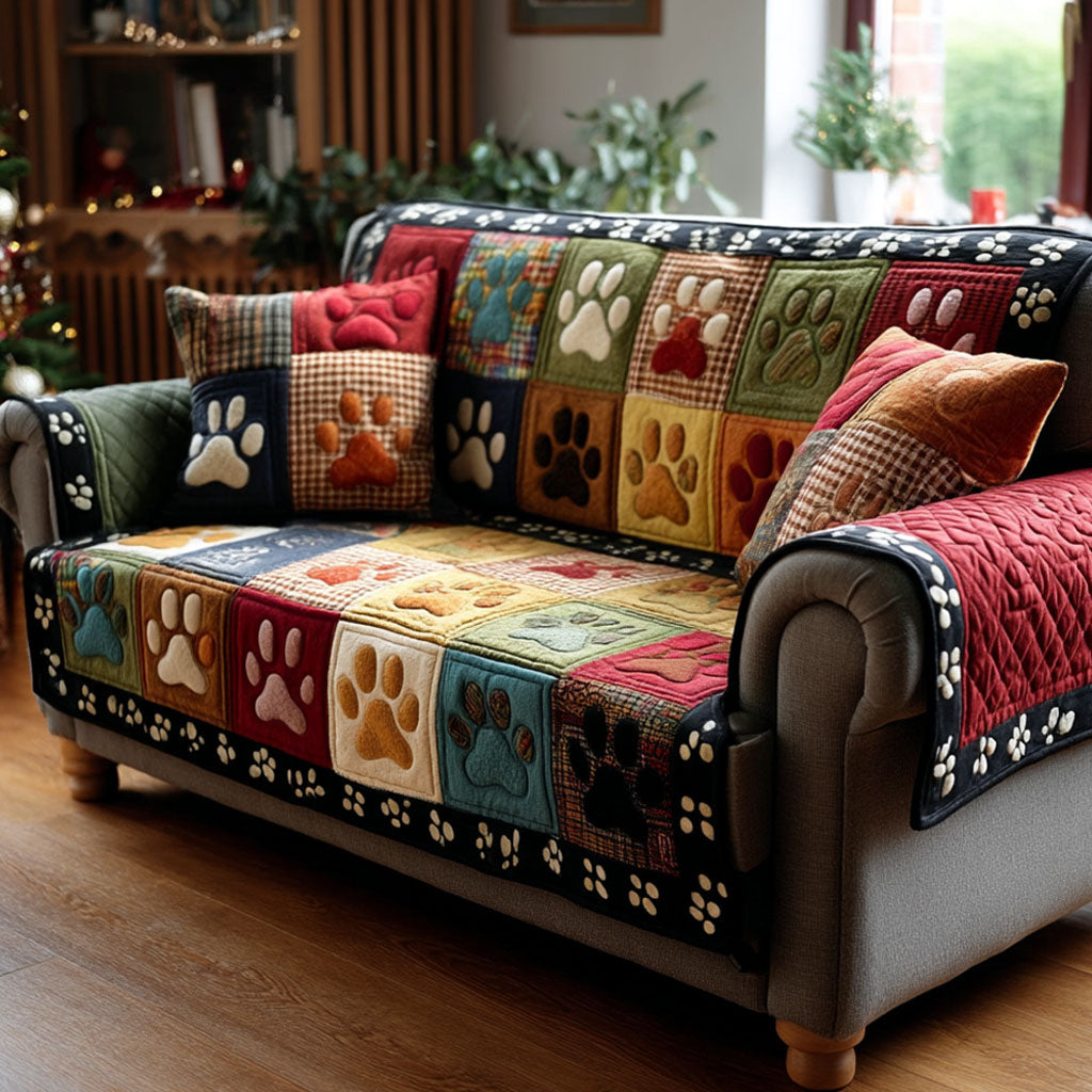 Quilted sofa cover with paw prints – Louise London