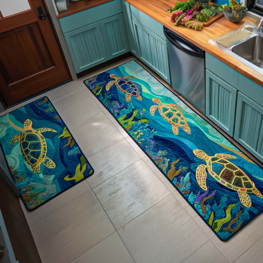Non-slip kitchen rug with coral barrier by Louise London