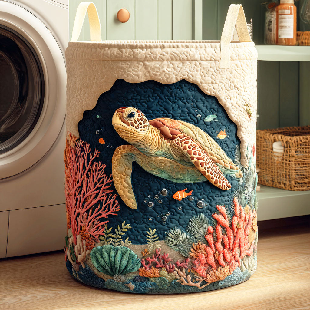 Quilted laundry basket with sea turtle by Louise London