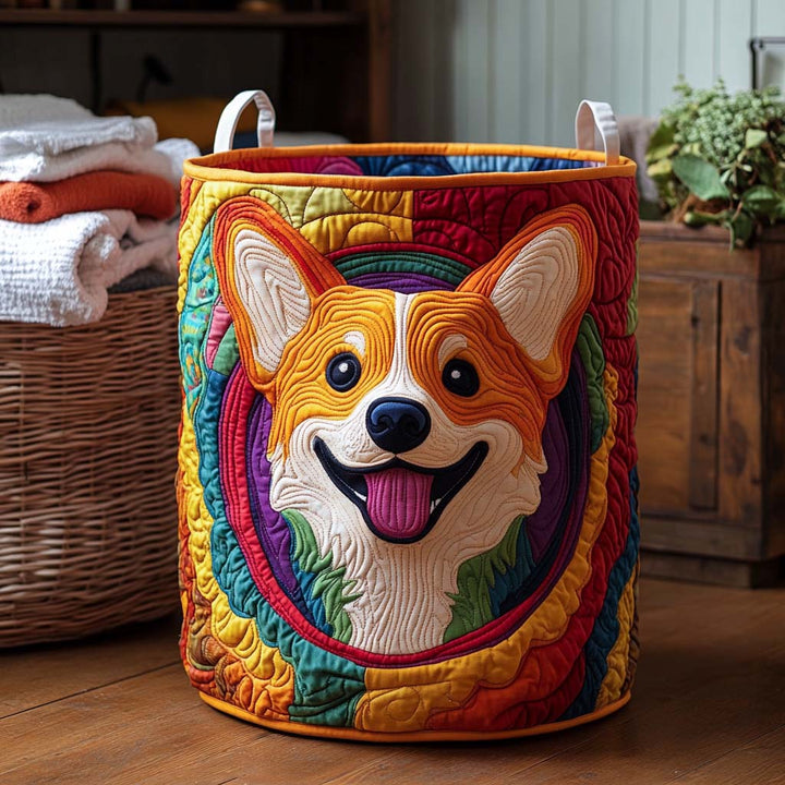 Quilted laundry basket with Corgi by Louise London