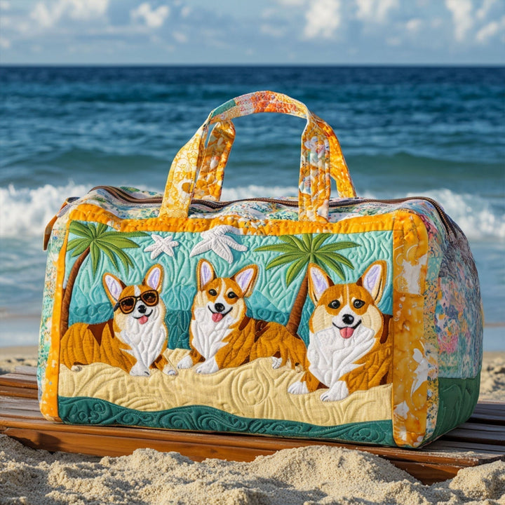 Quilted Travel Bag with Corgis on the Beach by Louise London