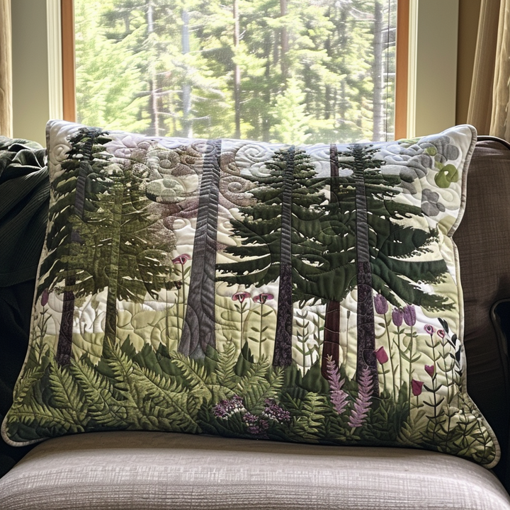 Quilted cushion cover with forest and country house NCU0DV6289