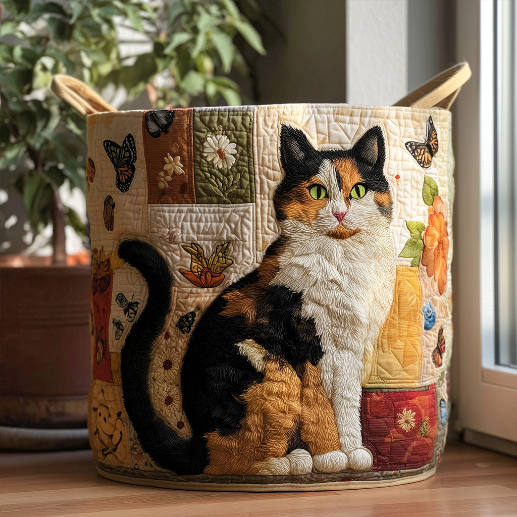 Quilted laundry basket with cats by Louise London
