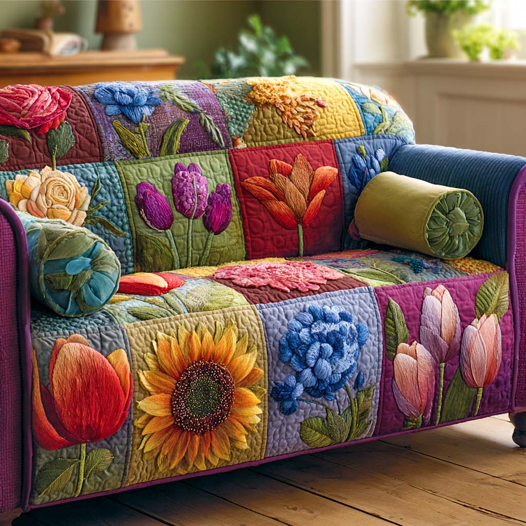 Quilted sofa cover in hippie style