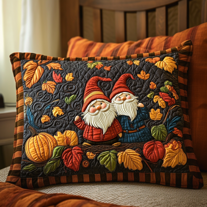 Quilted pillow cover with gnomes and autumn harvest NCU0NT8863