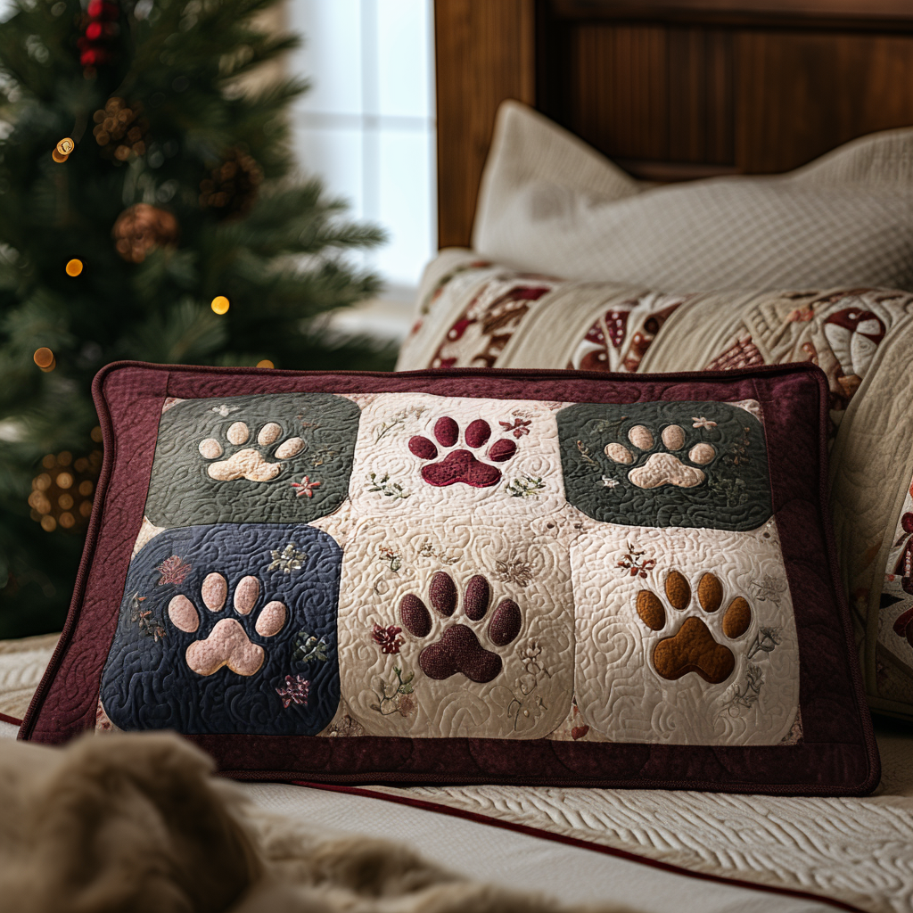 Quilted pillow cover with cozy paws by Louise London