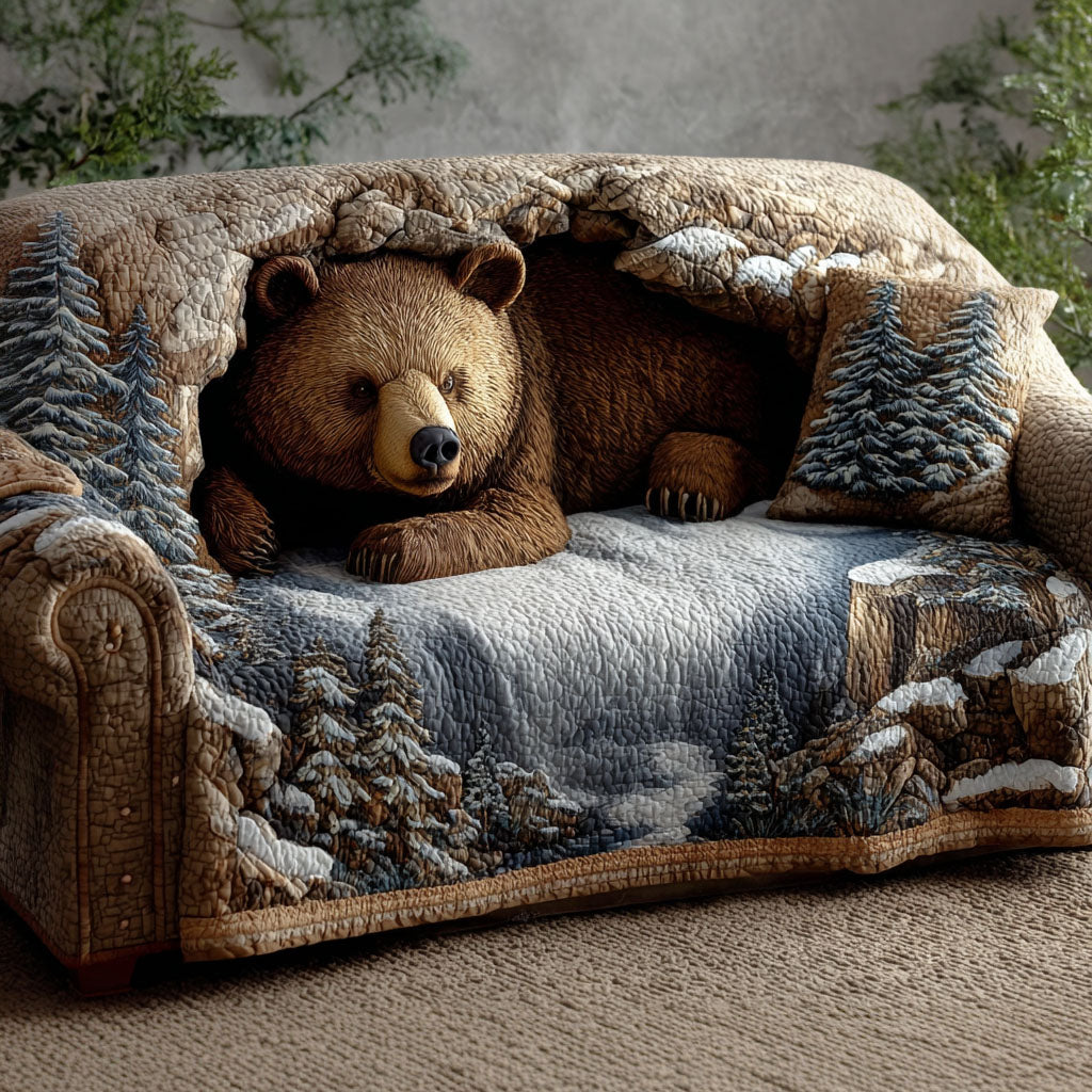 Quilted Sofa Cover with Bear and Cabin NCU0PT9782