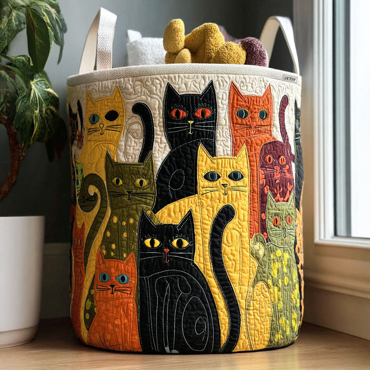 Quilted laundry basket with cozy cat NCU0PTT1129