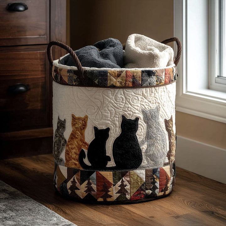 Quilted laundry basket with cosy cat by Louise London