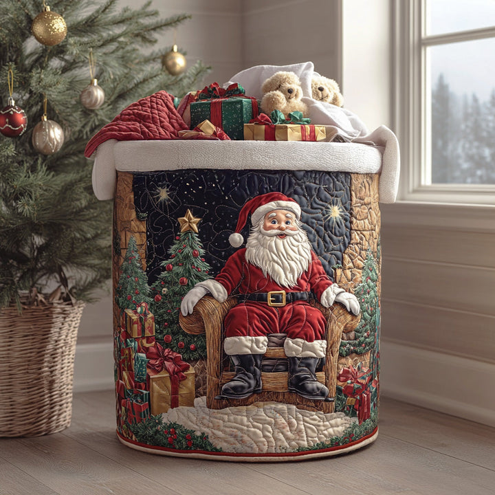 Quilted laundry basket with Christmas pattern