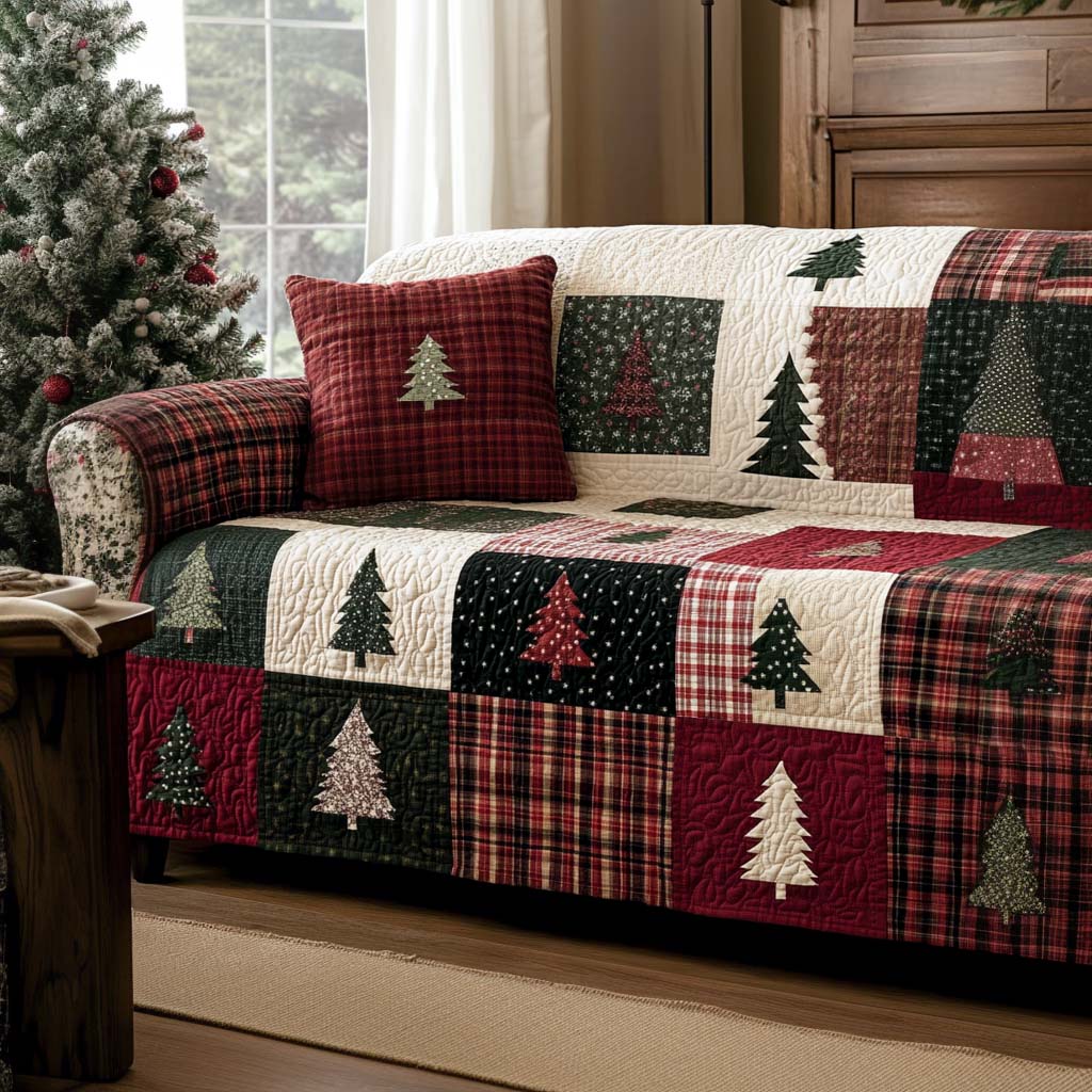 Quilted sofa cover with Christmas pattern