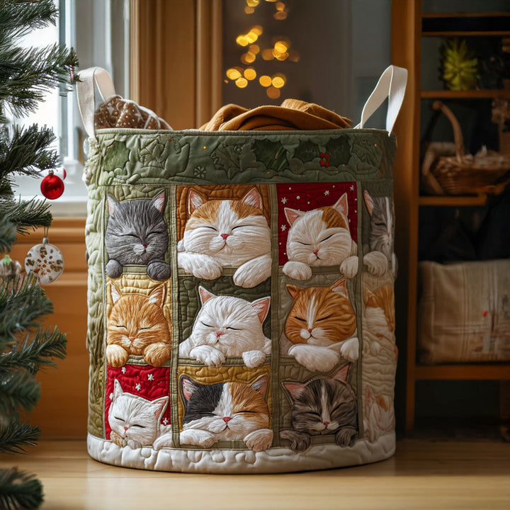 Quilted laundry basket with cosy cat by Louise London