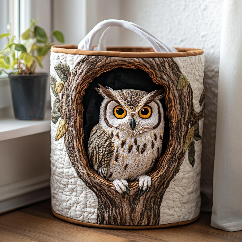 Quilted laundry basket with owl by Louise London