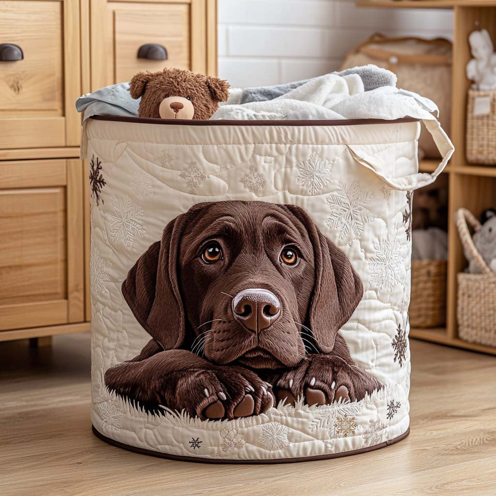 Quilted laundry basket with dog pattern by Louise London