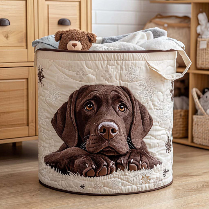 Quilted laundry basket with dog pattern by Louise London