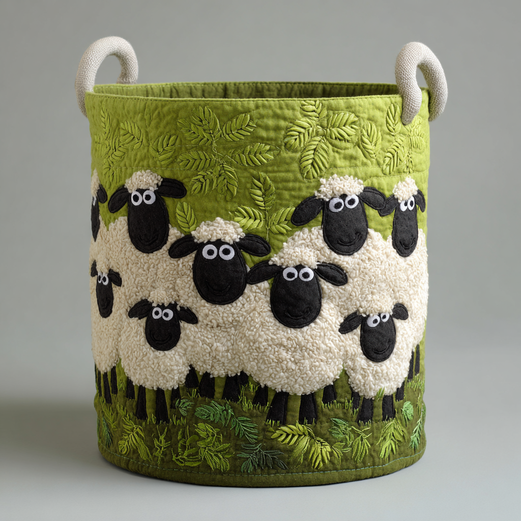 Padded laundry basket with sheep by Louise London