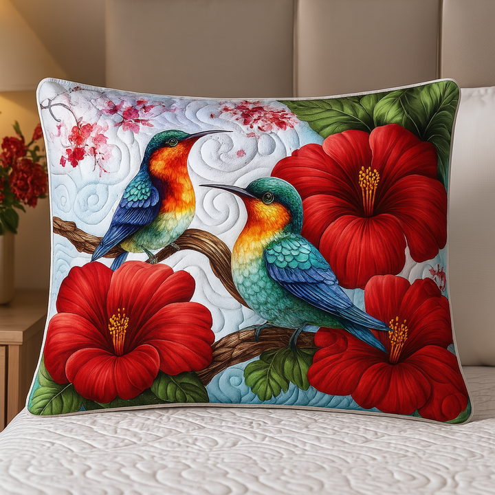 Quilted cushion cover with crimson flowers NCU0NT8642