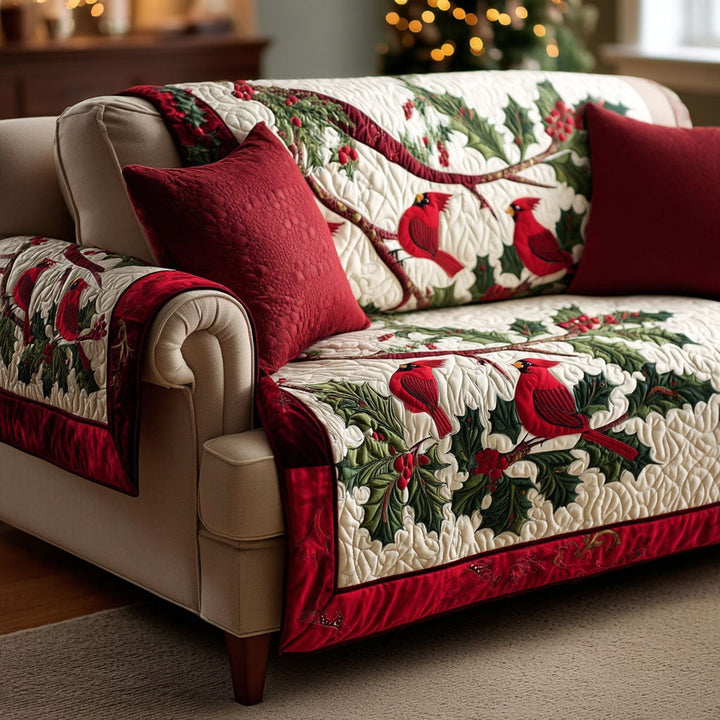 Quilted sofa cover with crimson cardinals – Louise London