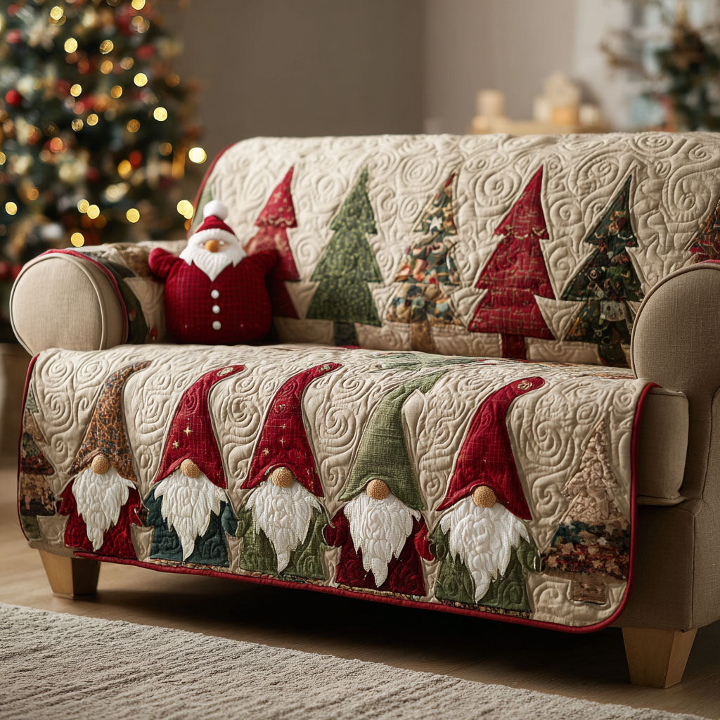 Quilted sofa cover with crimson gnome – Louise London