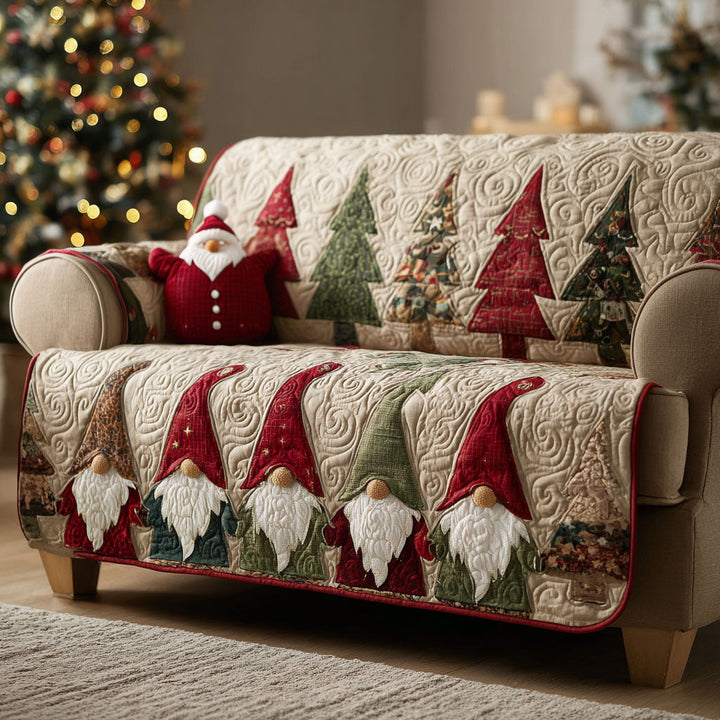 Quilted sofa cover with crimson gnome – Louise London