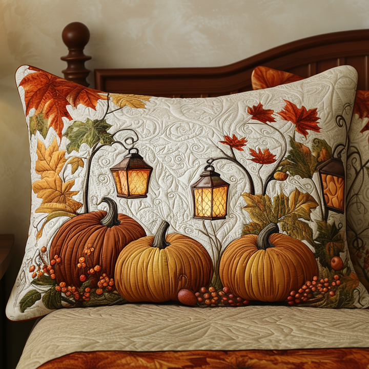 Quilted cushion cover with maple leaves and autumn night NCU0NT8856