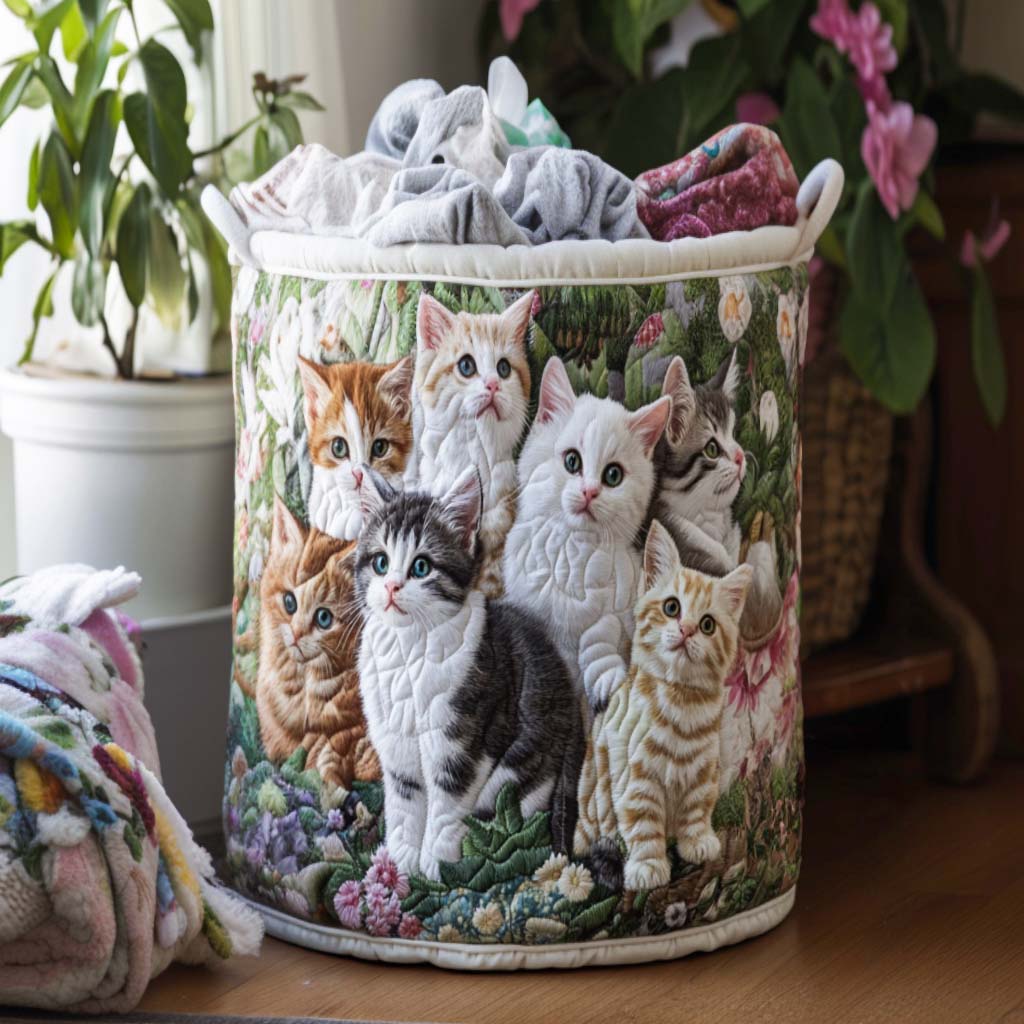 Quilted laundry basket with decorative prints by Louise London