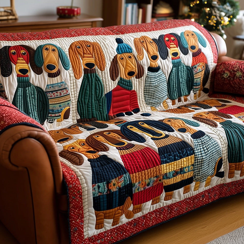 Quilted sofa cover with resting dachshunds – Louise London