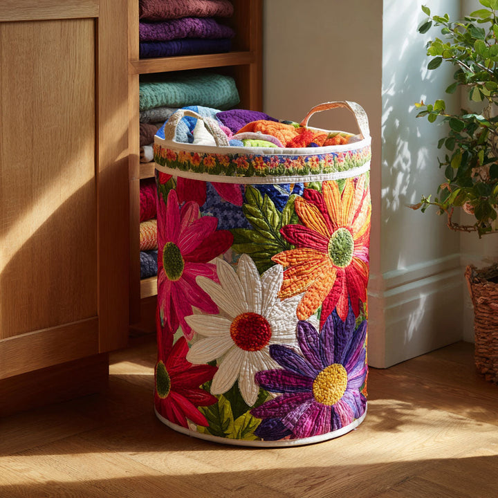 Quilted laundry basket with daisies by Louise London