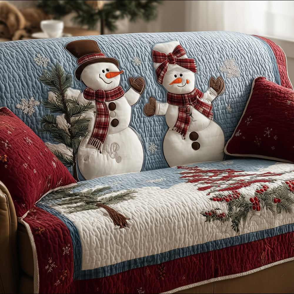 Quilted sofa cover with dancing snowmen – Louise London