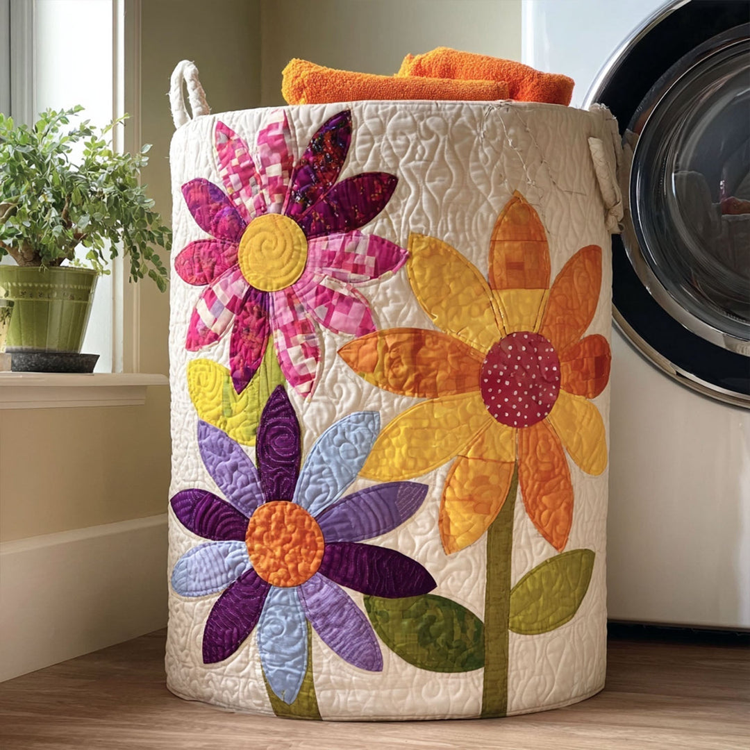 Quilted laundry basket with floral pattern – product image 5