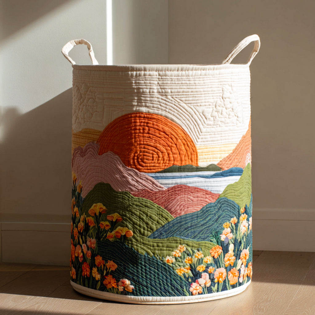 Quilted laundry basket with floral pattern by Louise London