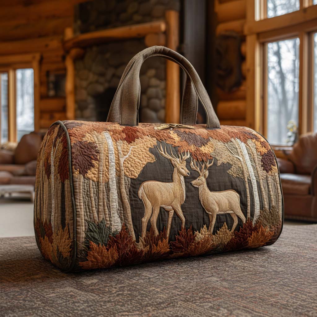 Quilted Travel Bag with Deer in the Woods by Louise London