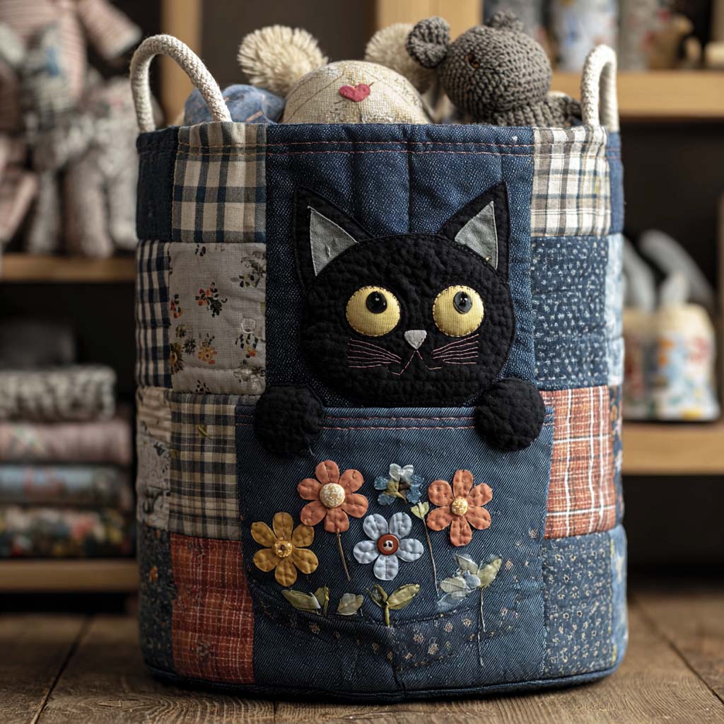 Quilted denim laundry basket by Louise London