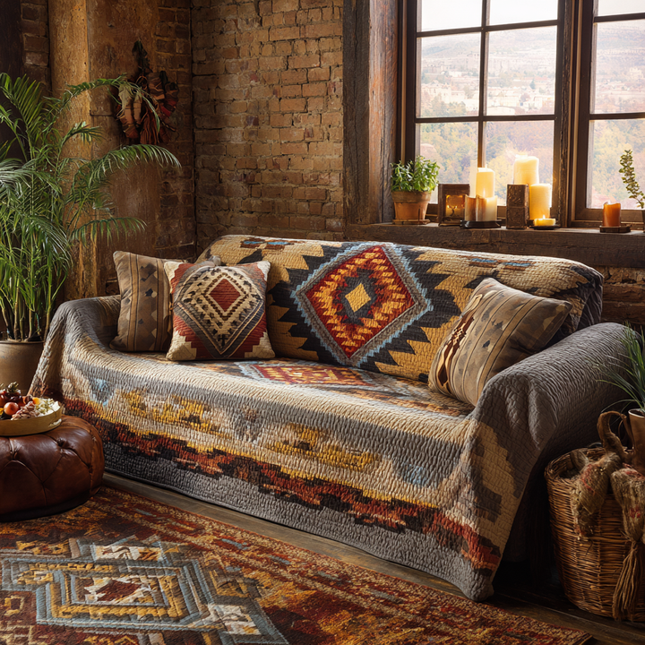 Quilted sofa cover with desert landscape – Louise London