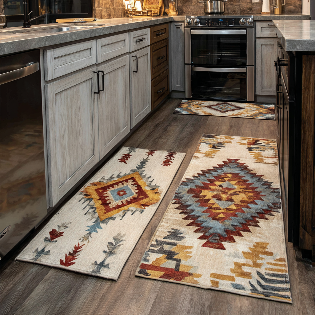 Non-slip kitchen rug with desert pathway by Louise London