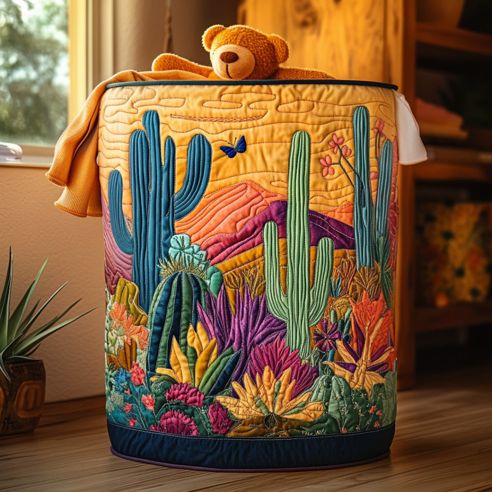 Quilted laundry basket with cactus by Louise London