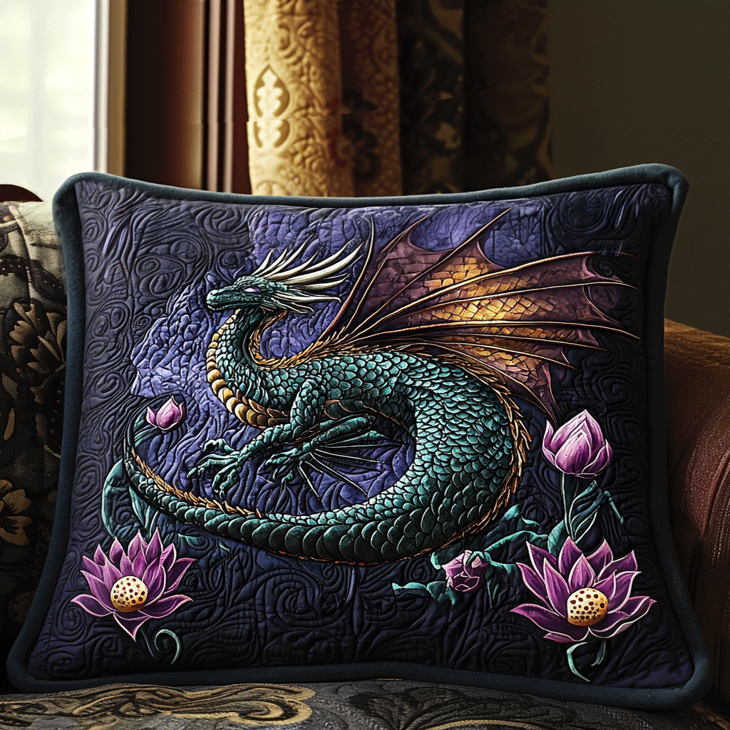 Quilted cushion cover with dragon kingdom NCU0DV6469
